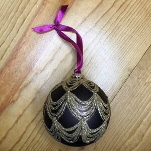 Purple Gold Glitter Christmas Ball Ornament